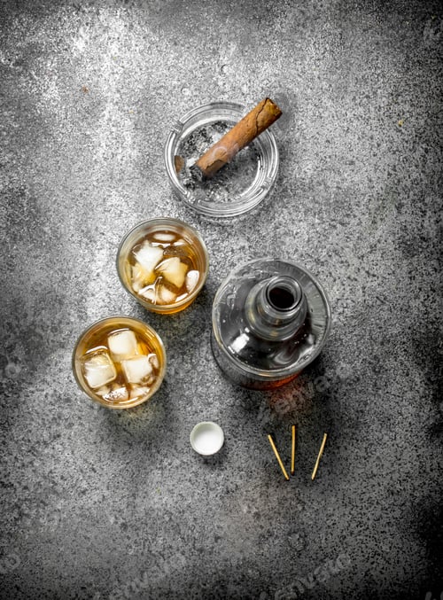 Preview: Scotch whiskey with a cigar.