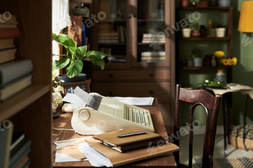 Preview: Cozy Home Office with Vintage Typing Machine and Plants