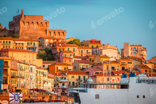 Preview: View of Porto Santo Stefano with its historic fortress, Monte Argentario, Tuscany