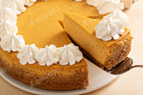 Preview: Pumpkin cheesecake with fall spices topped with whipped cream