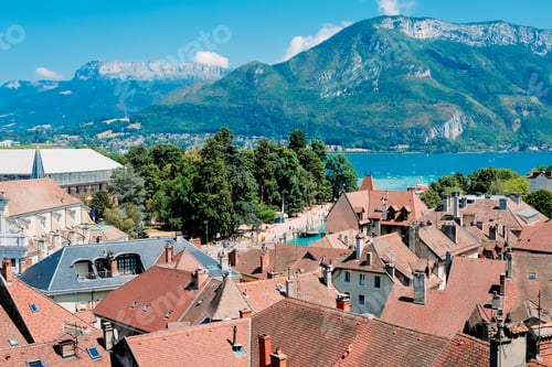 Preview: Views from above of the French city of Annecy on a sunny Sunday in summer.