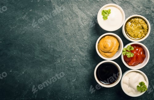Preview: bowls of various dip sauces
