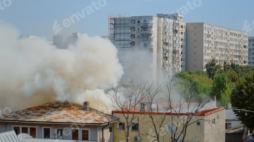 Preview: Flames going out from burning house in neighbourhood