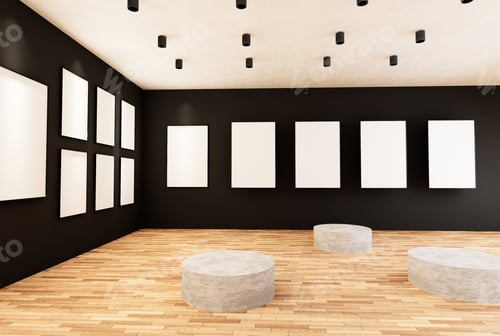 Preview: Empty room interior with white canvas in the gallery.