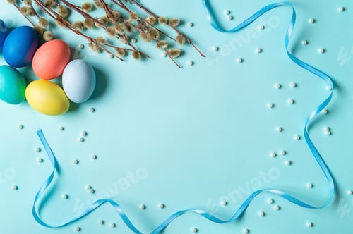 Preview: Colorful bright Orthodox Easter concept, copyspace
