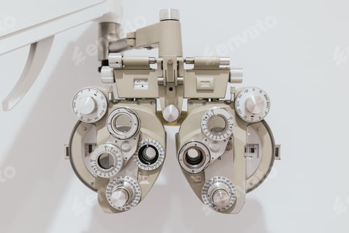 Preview: Phoropter measuring eyesight with trial lenses for vision graduation