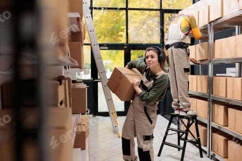 Preview: Coworker holding cardboard box preparing order