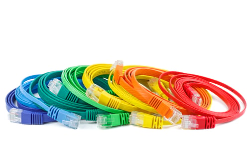 Preview: Flat ethernet (copper, RJ45) patchcords isolated on white background