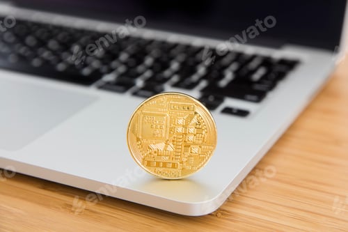 Preview: Cryptocurrency bitcoin on laptop