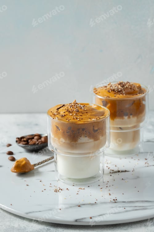 Preview: Dalgona coffee. drink with coffee foam and milk
