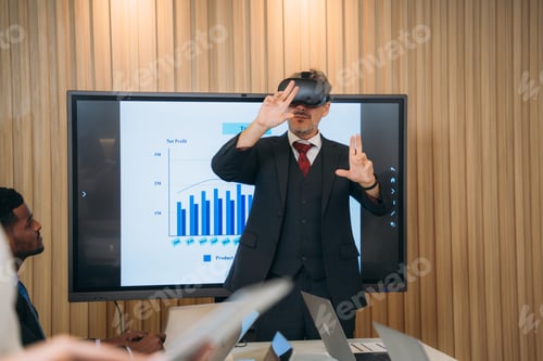 Preview: During the workplace meeting, the business team used a virtual reality headset.