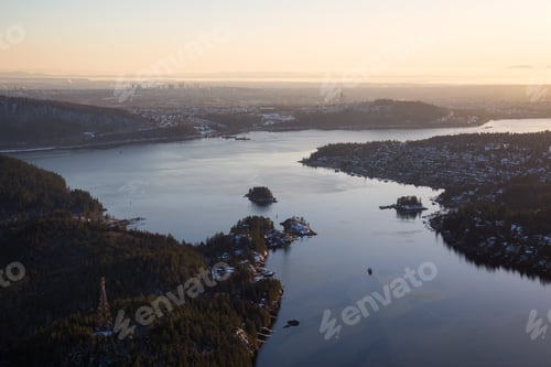Preview: Aerial view of Deep Cove during a vibrant sunset
