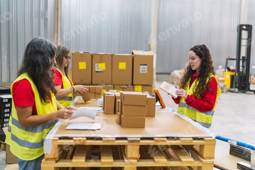 Preview: Warehouse workers preparing packages for shipping and handling orders