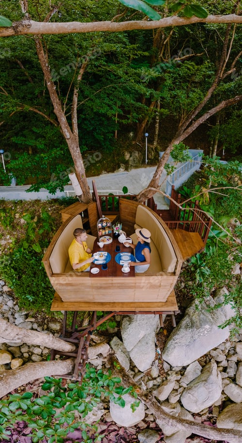 Preview: Afternoon tea in a birdnet in the trees of the tropical Island Phuket Thailand