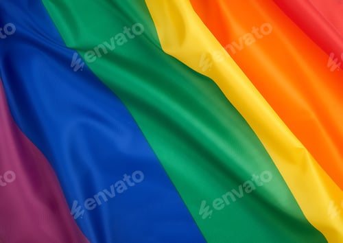 Preview: Textile rainbow flag with waves, symbol of freedom of choice of lesbians, gays, bisexuals