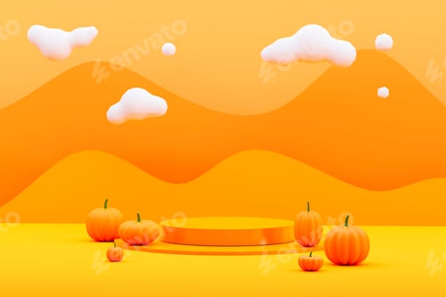 Preview: Halloween background with podium for product display. 3d rendering.