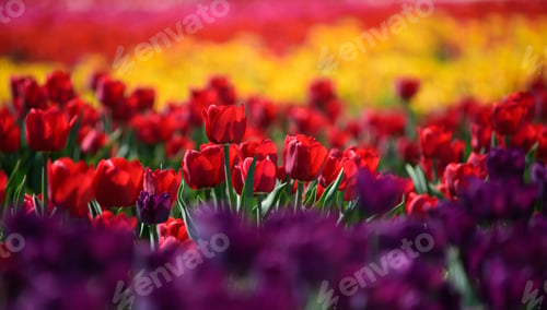 Preview: Rainbow tulips in tulip field full frame nature photography background