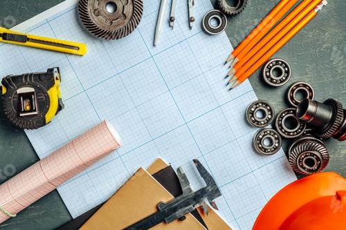 Preview: Car engineering tools top view on graph paper