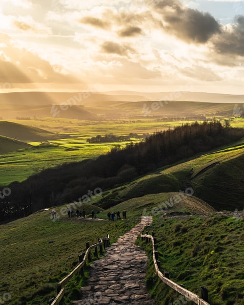 Preview: Sunrise over Mam Tor in the Peak District National Park, England,