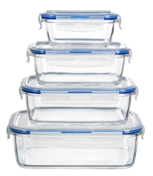 Preview: Close up of glass food containers isolated on white background