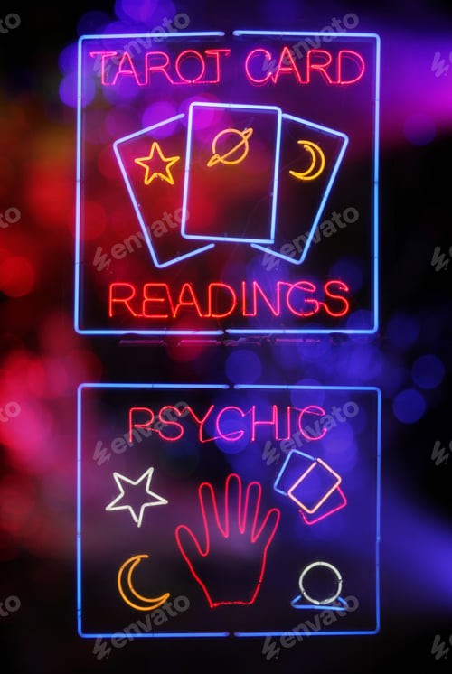Preview: Tarot Card and Psychic Readings Neon Sign Composite Photograph