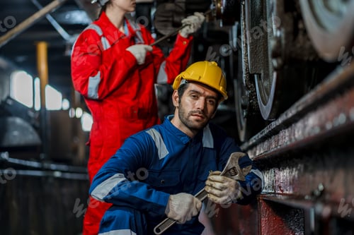 Preview: Engineer checking construction process railway and checking work on railroad station