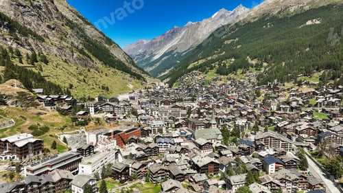 Preview: Aerial view of Zermatt showcasing the stunning Swiss Alps and the charming village