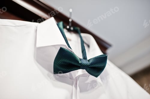 Preview: White Shirt with Bow Tie Hanging Ready