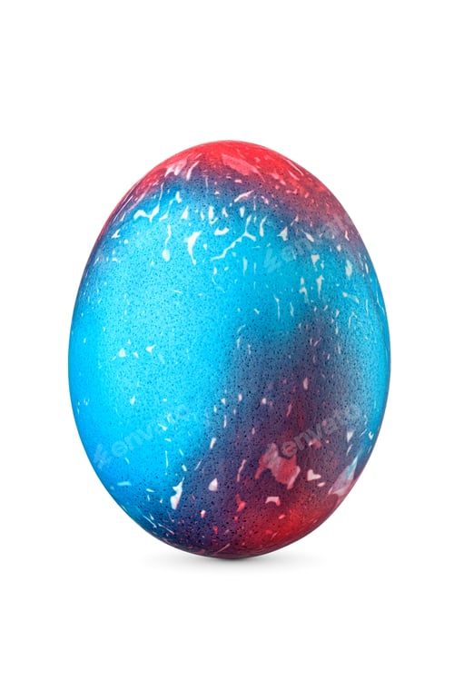 Preview: Blue decorative Easter egg with stains isolated on a white.