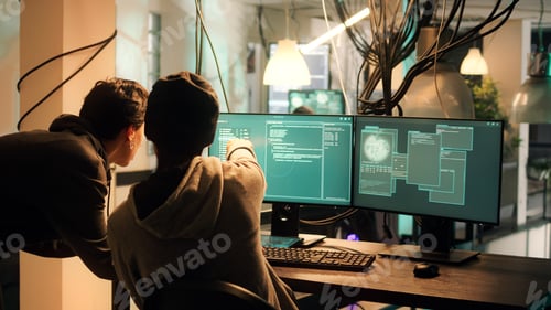 Preview: Male hacker using knowledge of computer science to access important data