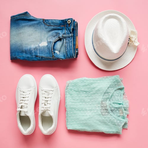 Preview: Flat Lay Shot Of Girls Spring Clothing And Accessories