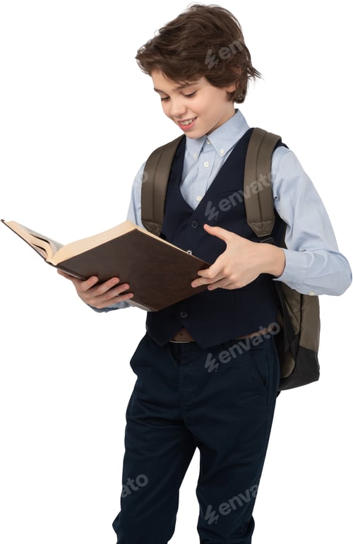 Preview: a young man wearing a vest and holding a book