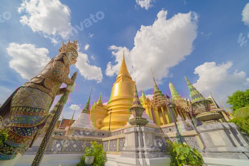 Preview: Golden pagoda at Temple of the Emerald Buddha in Bangkok, Thailand. Wat Phra Kaew and Grand palace