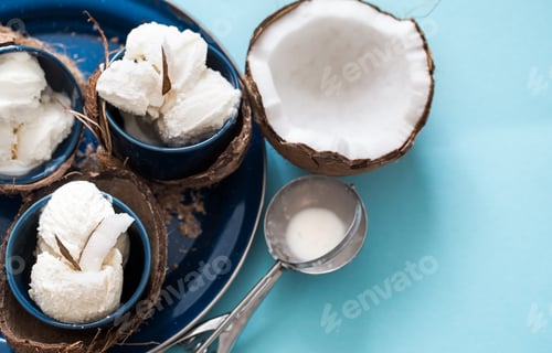 Preview: coconut ice cream on a blue background