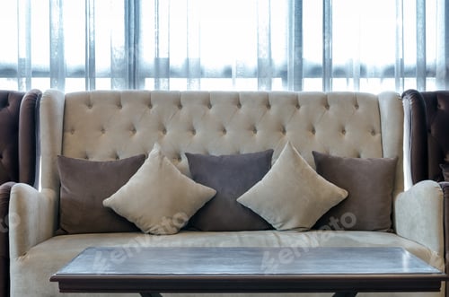 Preview: Pillows over the sofa, mockup and decorate concept