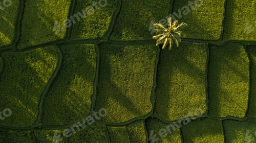 Preview: Nature background in green color. Aerial view of green rice terraces in Bali, Ubud