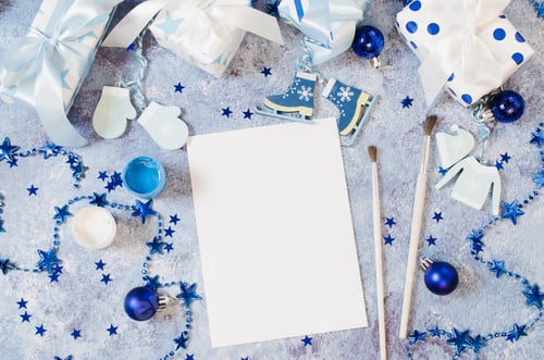 Preview: Christmas mock up for greeting card or letter to Santa in blue color.