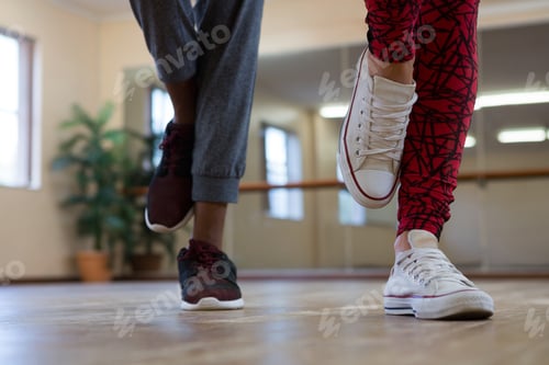 Preview: Low section of friends dancing on wooden floor