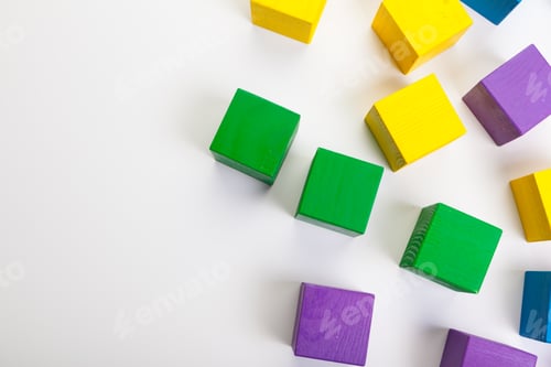 Preview: Colorful wooden building blocks isolated on white background