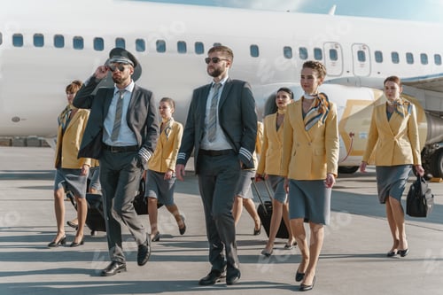 Preview: Pilots and flight attendants walking down airfield after landing