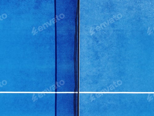 Preview: aerial view of a blue artificial grass paddle tennis court