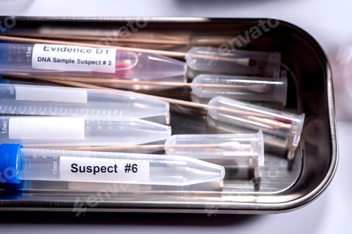 Preview: Detail of DNA sampling tubes in Laboratory forensic equipment, conceptual image