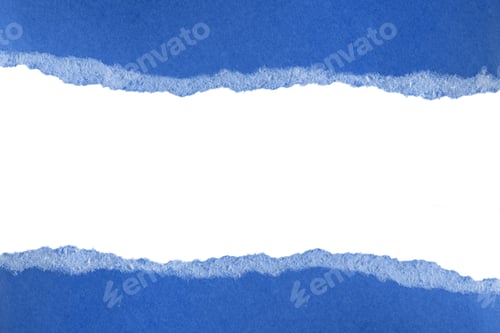 Preview: Ripped pieces of blue paper isolated on white background. Paper piece torn edge. Rip sheet paper