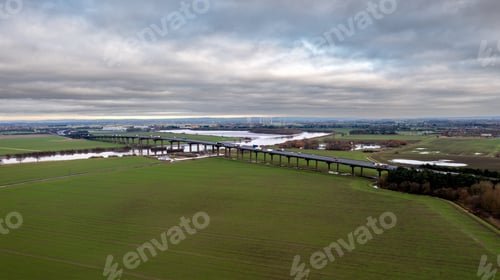 Preview: Aerial view of the M62 Motorway crossing the River Ouse on the Ouse Bridge at Goole