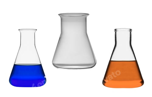 Preview: Chemical laboratory flasks with liquid isolated