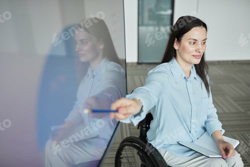 Preview: Woman in Wheelchair Presenting at Business Meeting