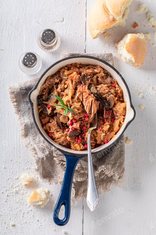Preview: Homemade cabbage and meat stew with beef and sauerkraut