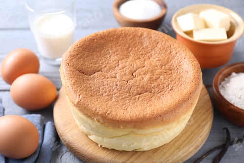 Preview: Freshly Baked Cake with Milk and Baking Ingredients