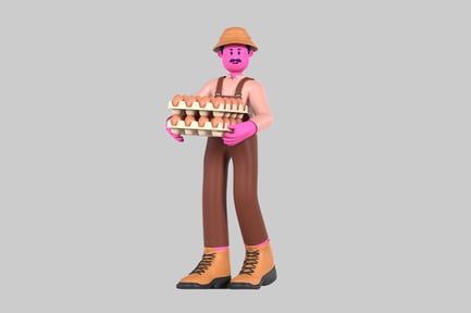 Preview: Cartoon farmer carrying eggs