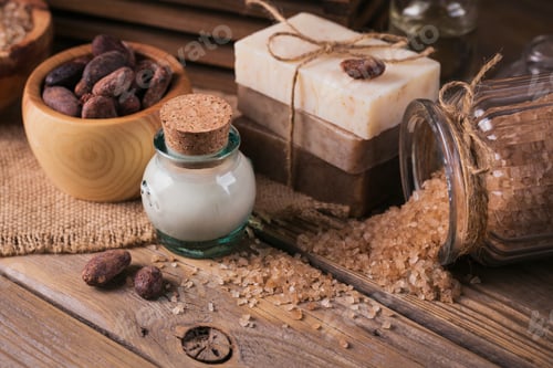 Preview: Natural cosmetic oil, sea salt and natural handmade soap with cocoa beans